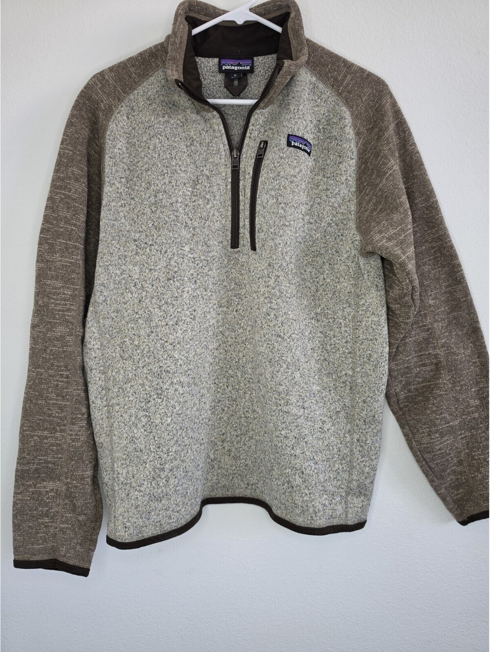 Patagonia Men's Medium Better Sweater 1/4 Zip Pullover Beige Brown.